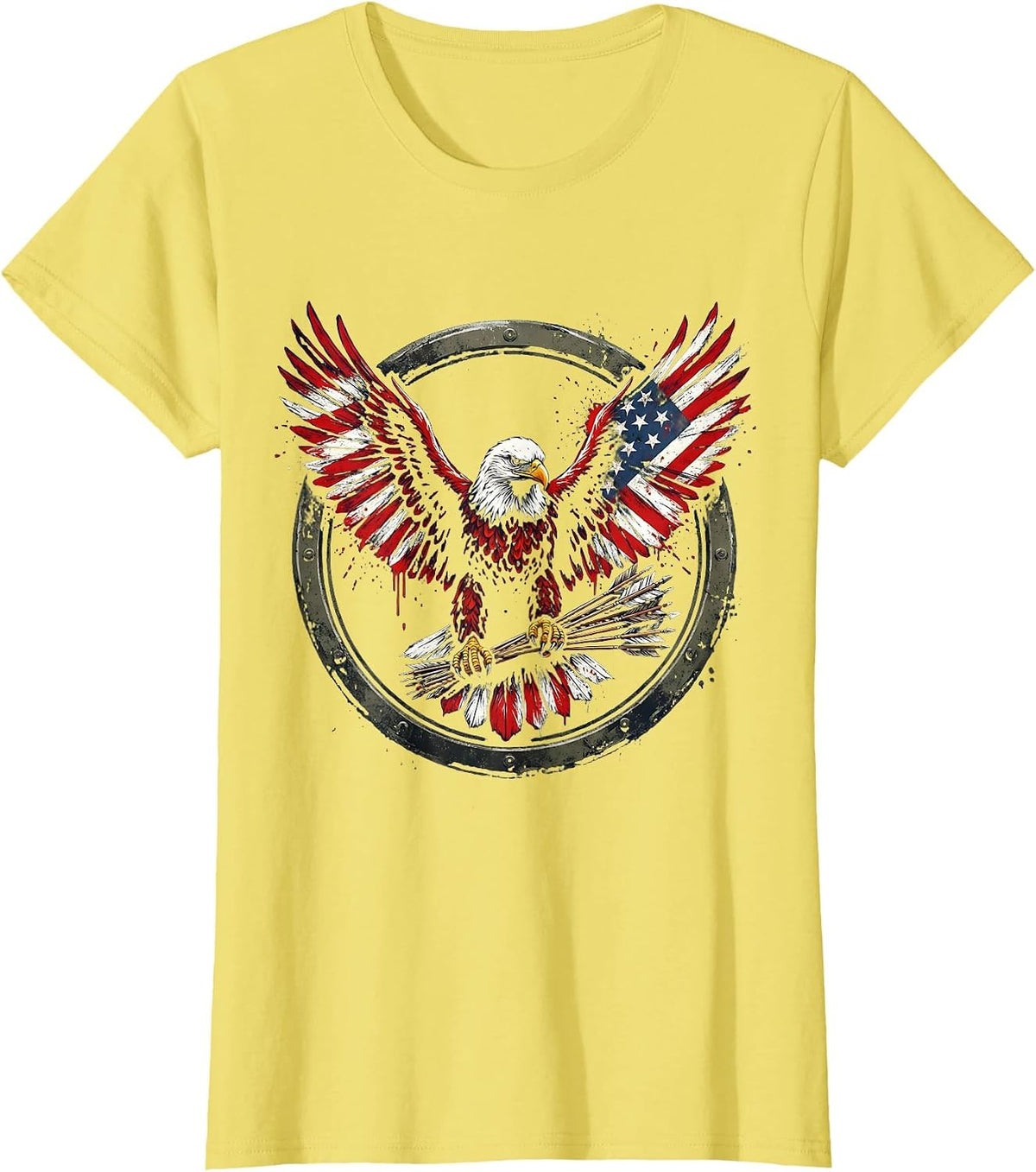 US Army Eagle Clutching Arrows Patriotic Design T-Shirt - Lemon Yellow