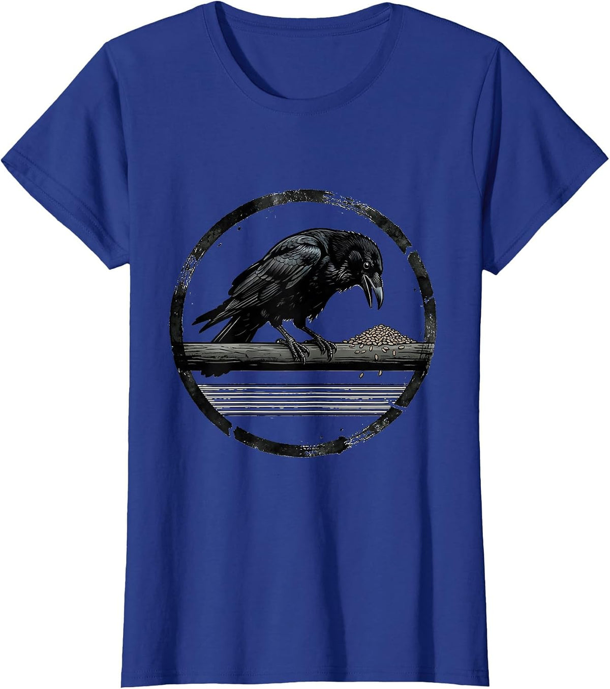 Women's Broken Stamp Crow Dark Humor Gothic Bird Lover T-Shirt - Royal Blue