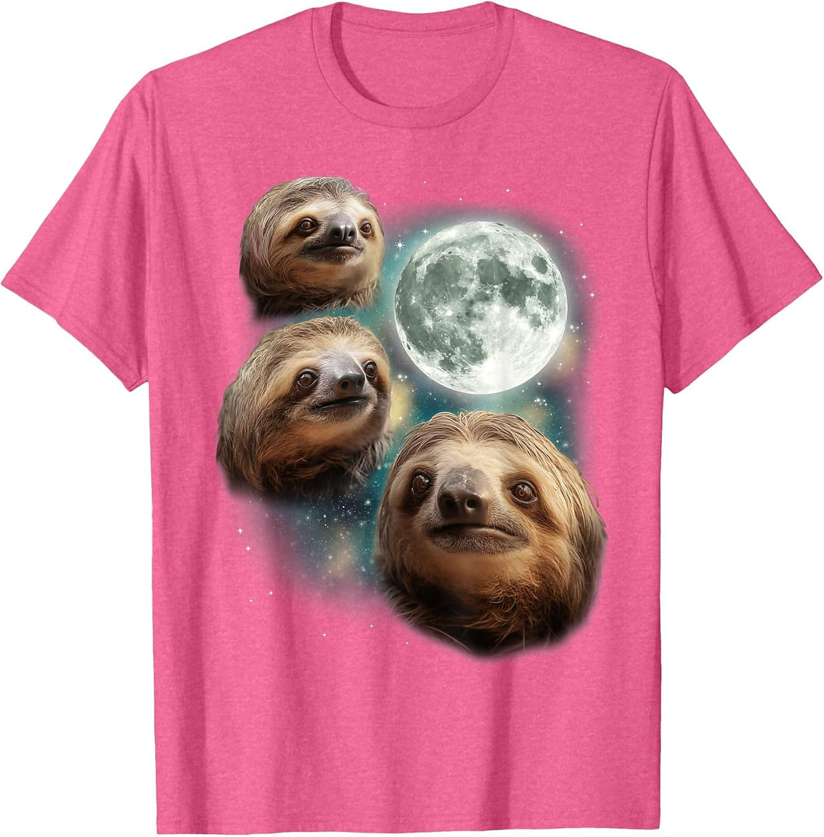 Three Sloth Moon | Funny 3 Lazy Animals Howling Parody Meme T-Shirt - Pink Heather