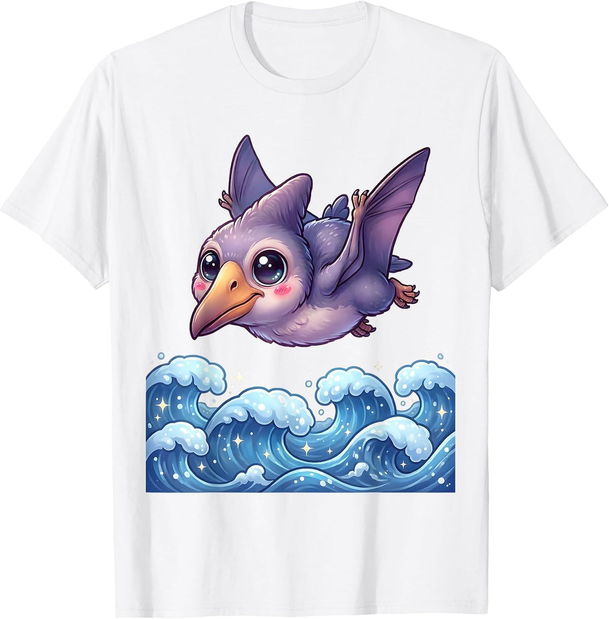 Men's Pterodactyl Diving Over Ocean Waves Dinosaur T-Shirt - White