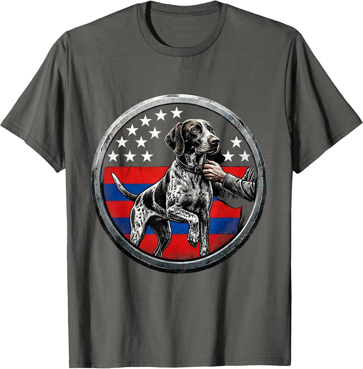 German Shorthaired Pointer Patriotic Dog Lover Shield T-Shirt - Asphalt Grey