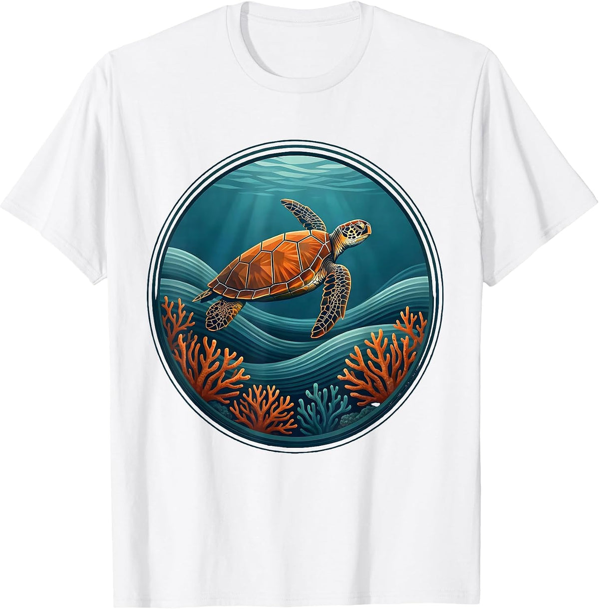 Men's Mexico Sea Turtle Coral Reef Ocean Illustration T-Shirt - White