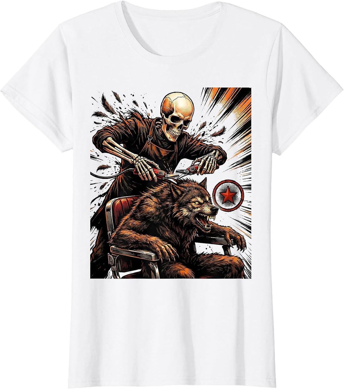 Women's Skeleton Hairstylist Halloween Humor Barber Hairdresser T-Shirt - White