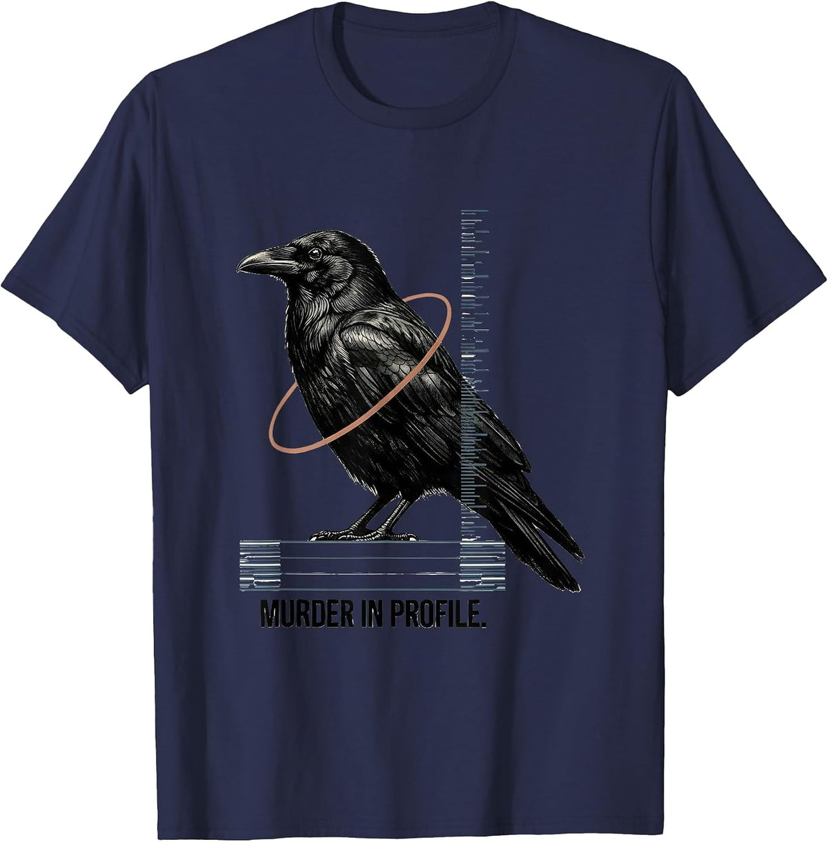Men's Murder In Profile Gothic Crow Raven Humor Literary Pun T-Shirt - Navy Blue