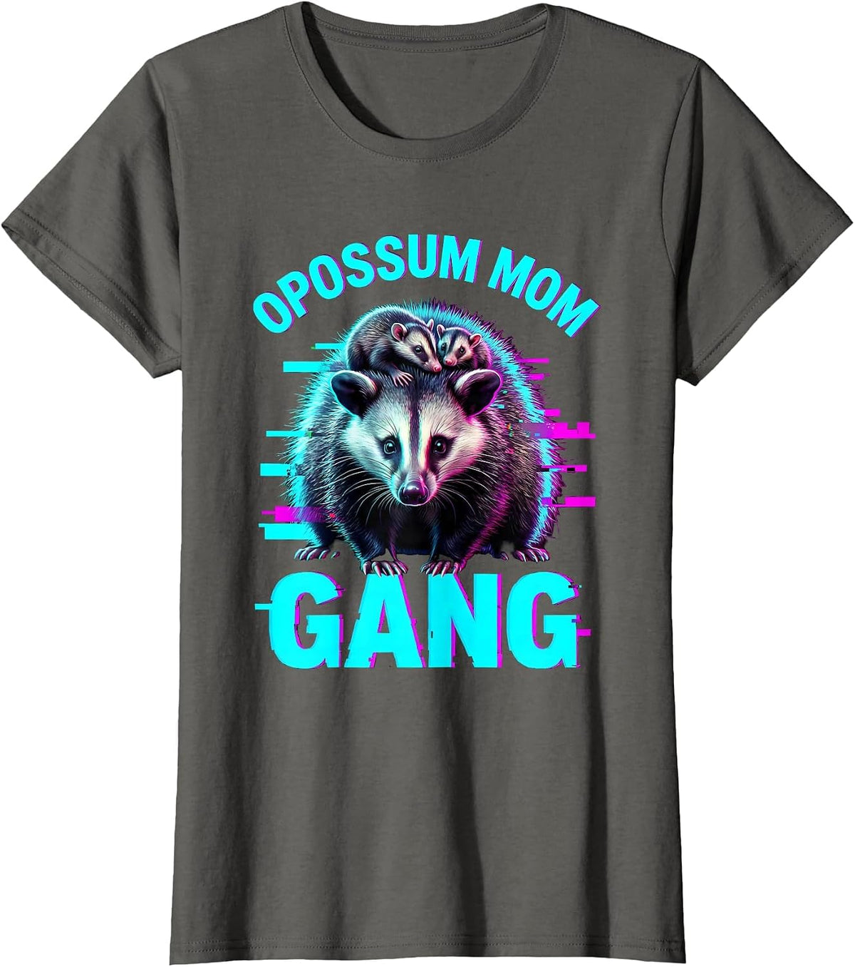 Women's Opossum Mom Gang Wildlife Lover Design T-Shirt - Asphalt Grey
