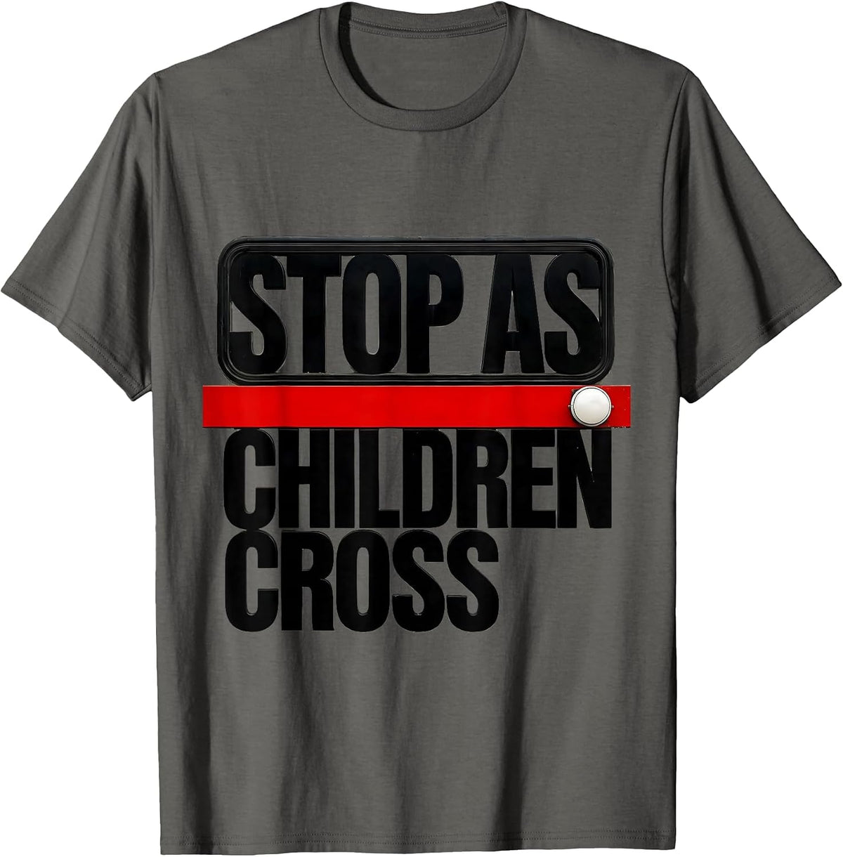 Men's STOP AS CHILDREN CROSS Brutalist Bus Driver Safety Week T-Shirt - Asphalt Grey
