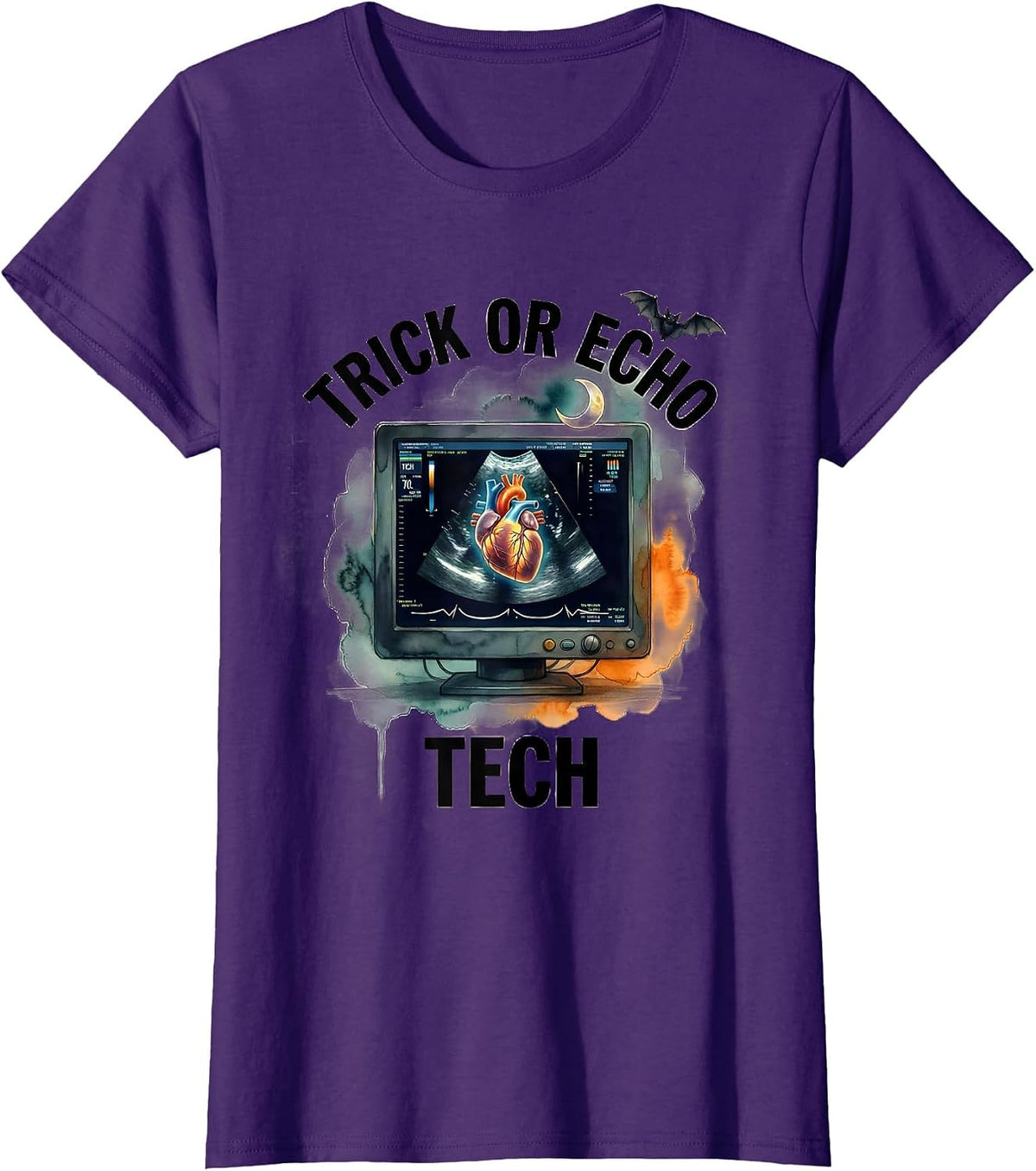 Women's Trick Or Echo Tech Watercolor Halloween Radiology Tech Humor T-Shirt - Purple