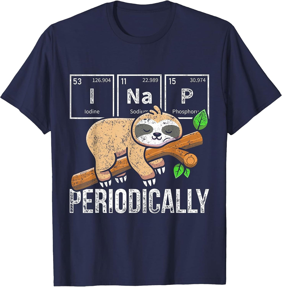 Cute Sloth Animal Periodic Table Science Chemist Chemistry T-Shirt - Navy Blue