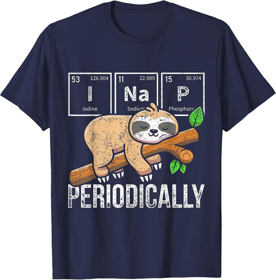 Cute Sloth Animal Periodic Table Science Chemist Chemistry T-Shirt - Navy Blue