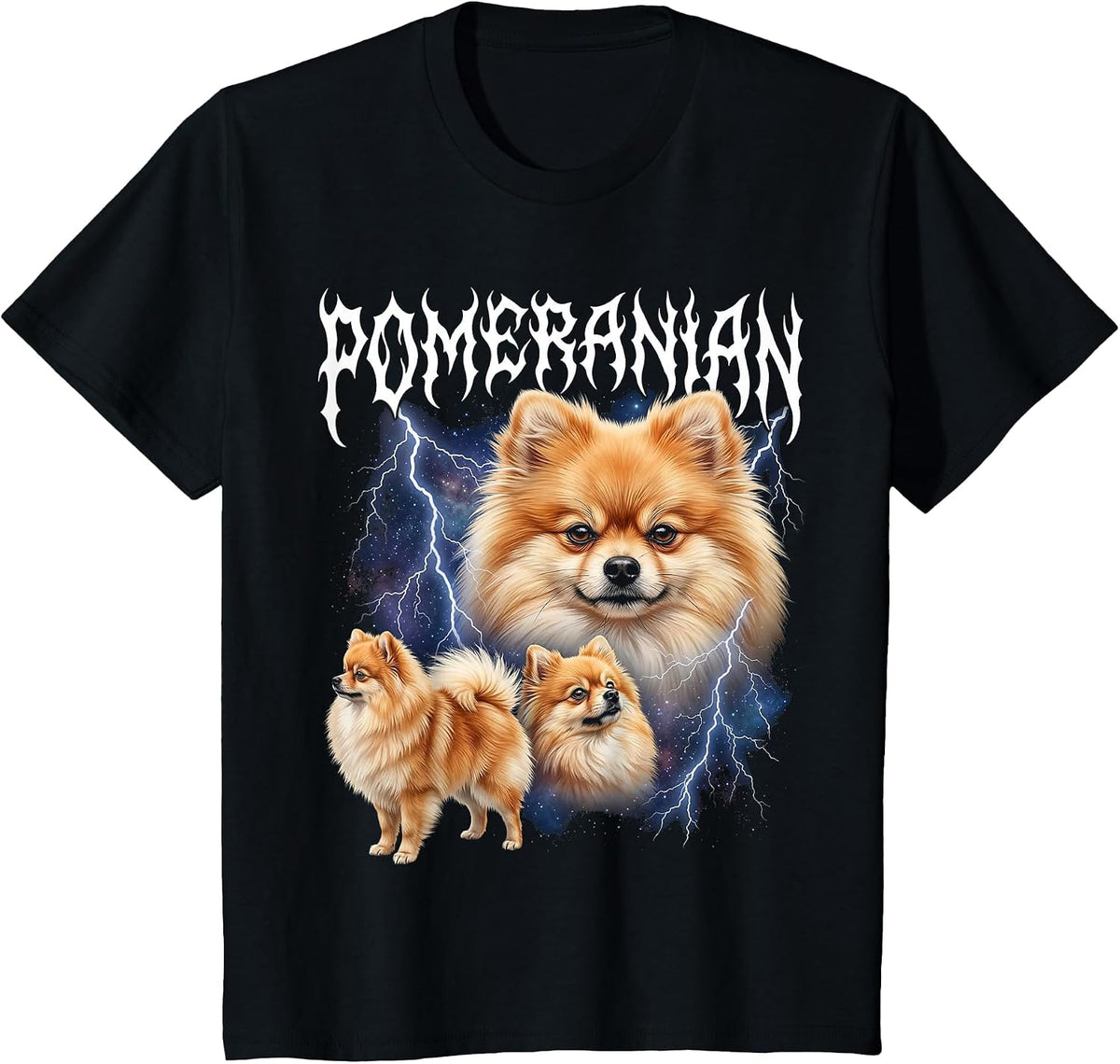 Pomeranian Vintage 90s Heavy Metal Style Dog Pomeranian T-Shirt - Black