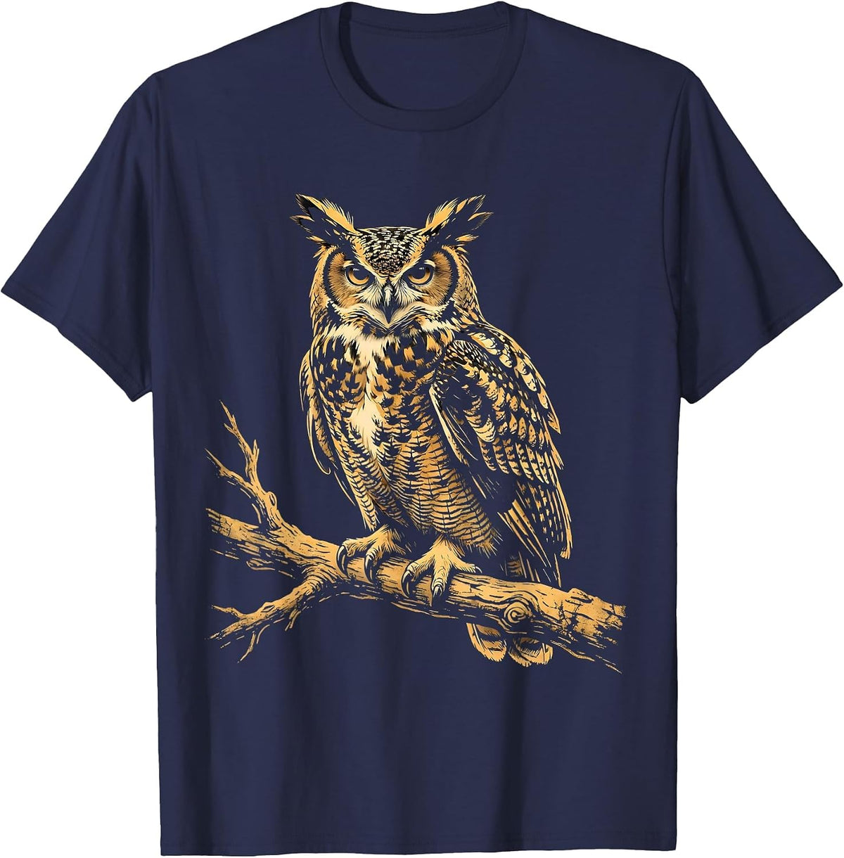 Great Horned Owl Bottomland Camo Wildlife Design T-Shirt - Navy Blue