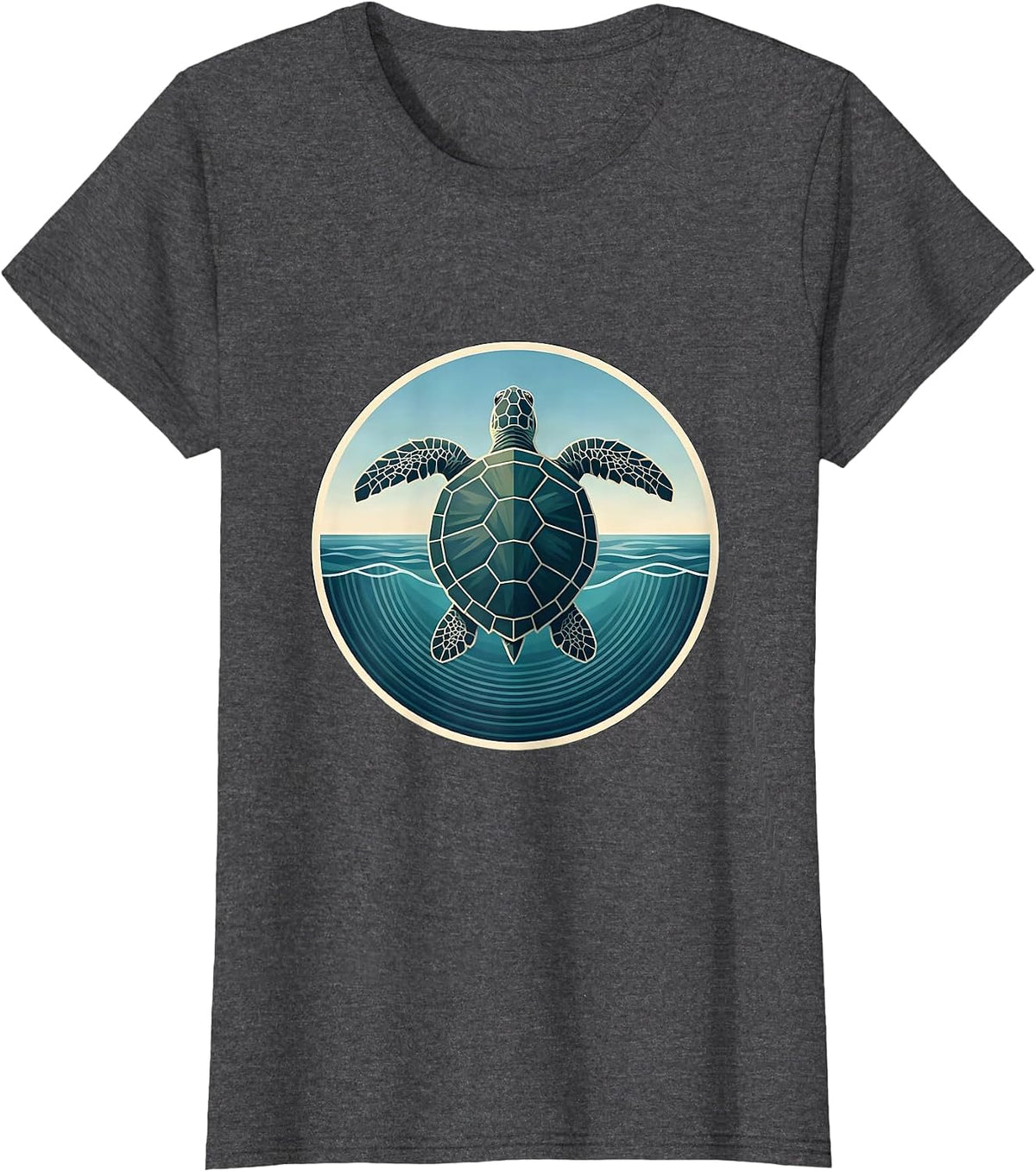 Women's Turtle Floating on Calm Ocean Surface Design T-Shirt - Dark Heather Grey