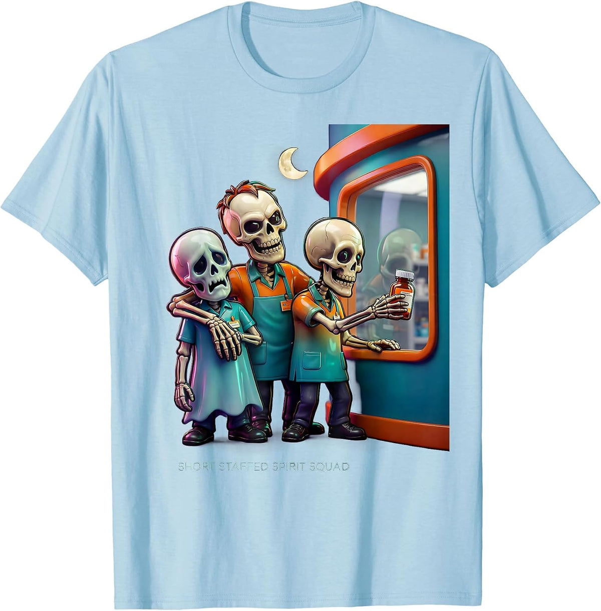 Men's Short Staffed Spirit Squad Funny Pharmacy Technician T-Shirt - Baby Blue