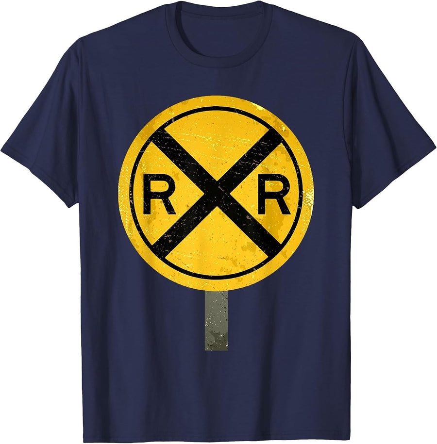 Funny Train Art for Men Boys Kids Crossing Steam Train Lover T-Shirt - Navy Blue