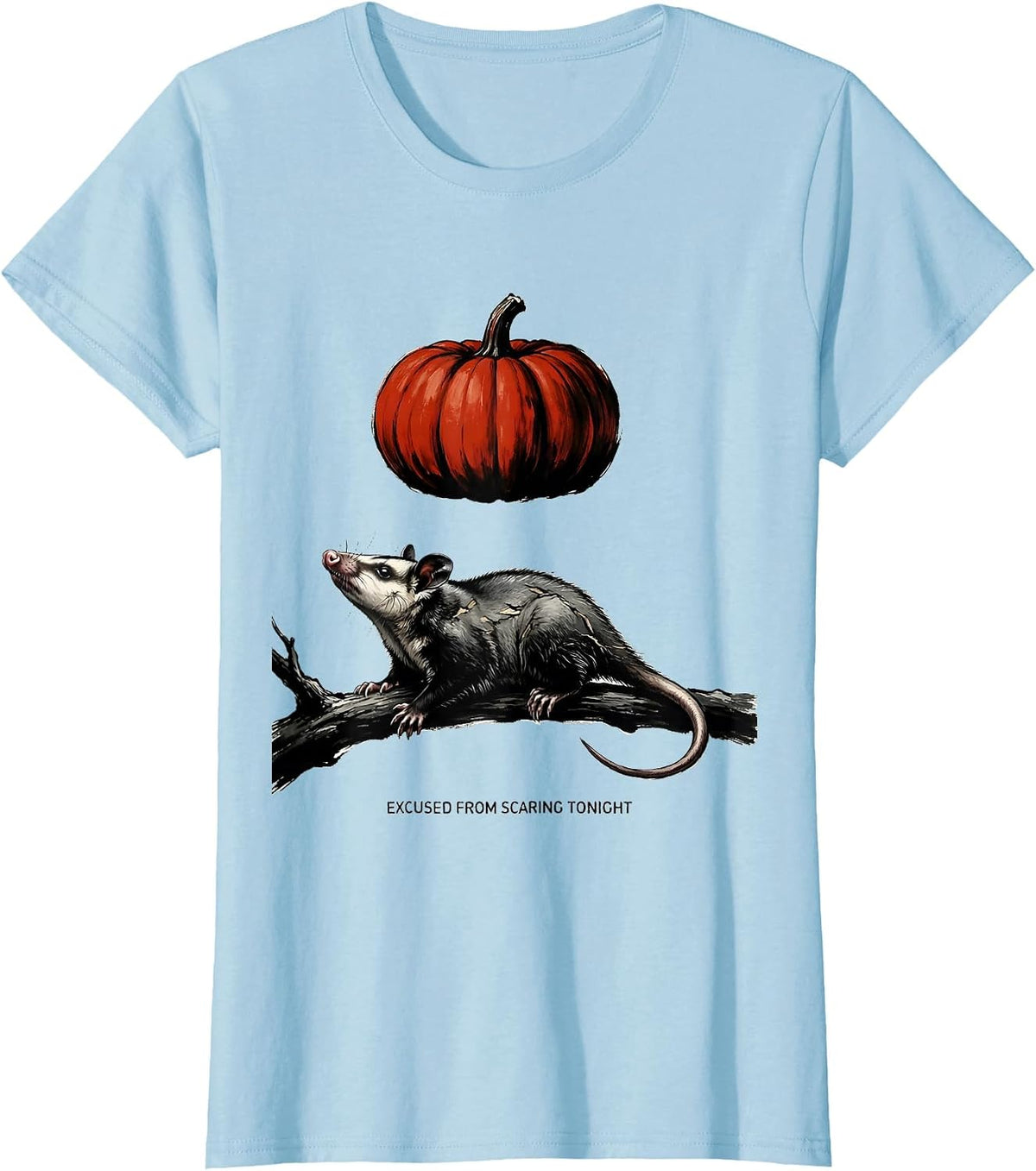Excused From Scaring Tonight Vintage Opossum Halloween T-Shirt - Baby Blue