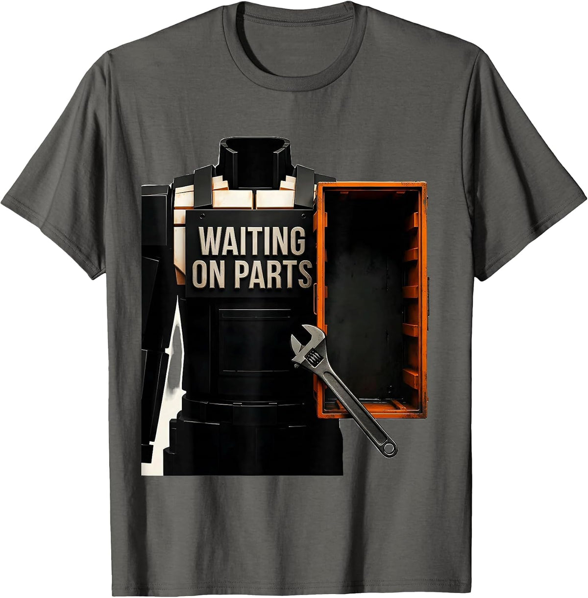 Men's Waiting On Parts Brutalist Graphic Funny Mechanic Auto T-Shirt - Asphalt Grey