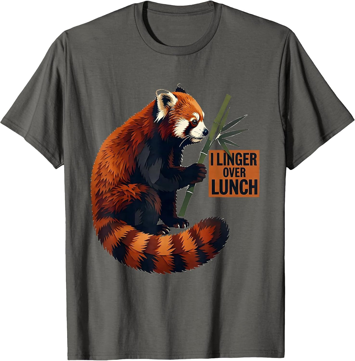 I Linger Over Lunch Funny Panda Lover Cute Animal Humor T-Shirt - Asphalt Grey
