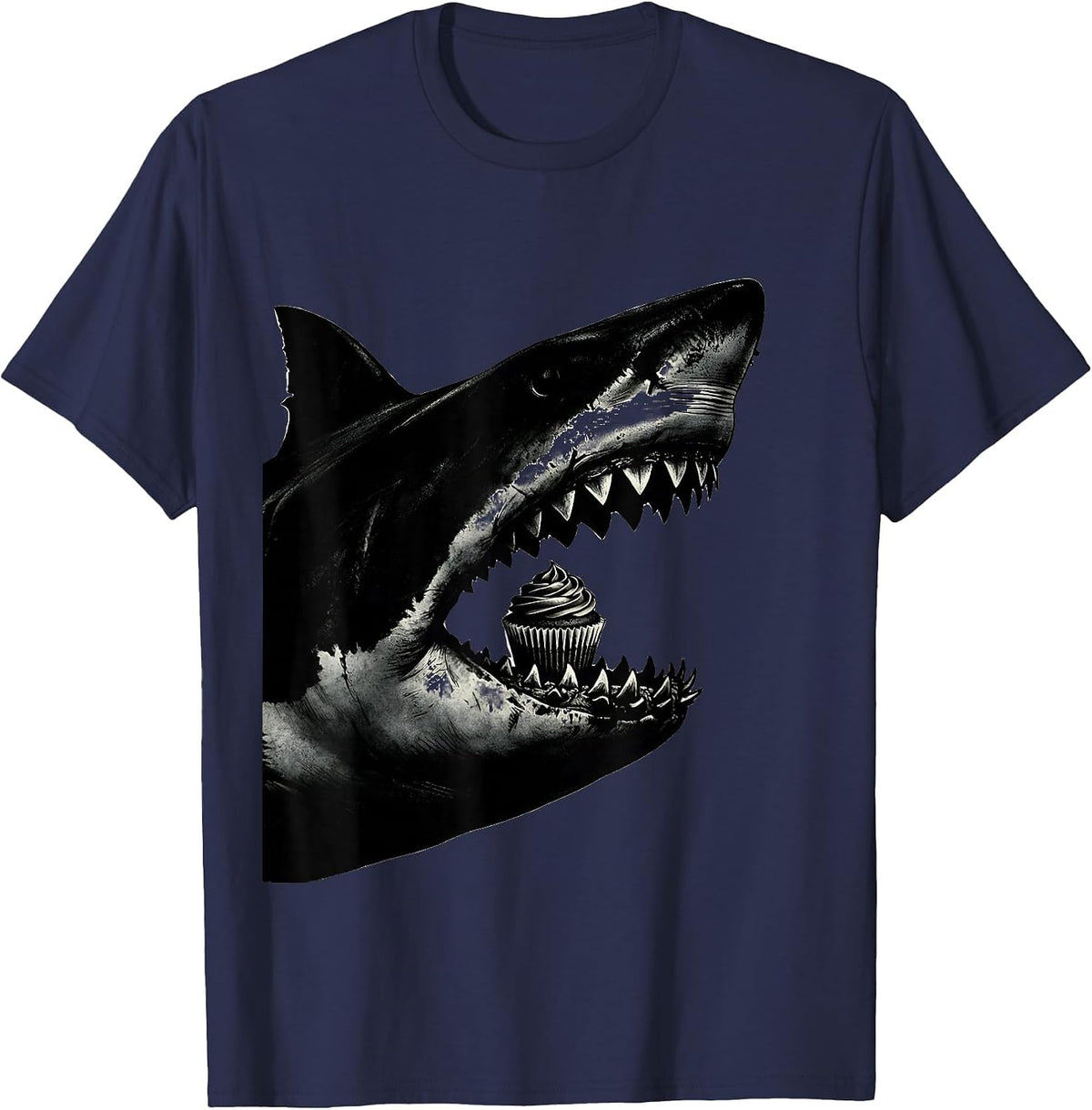 Men's Shark Jaws Silhouette Funny Ocean Wildlife Gift T-Shirt - Navy Blue