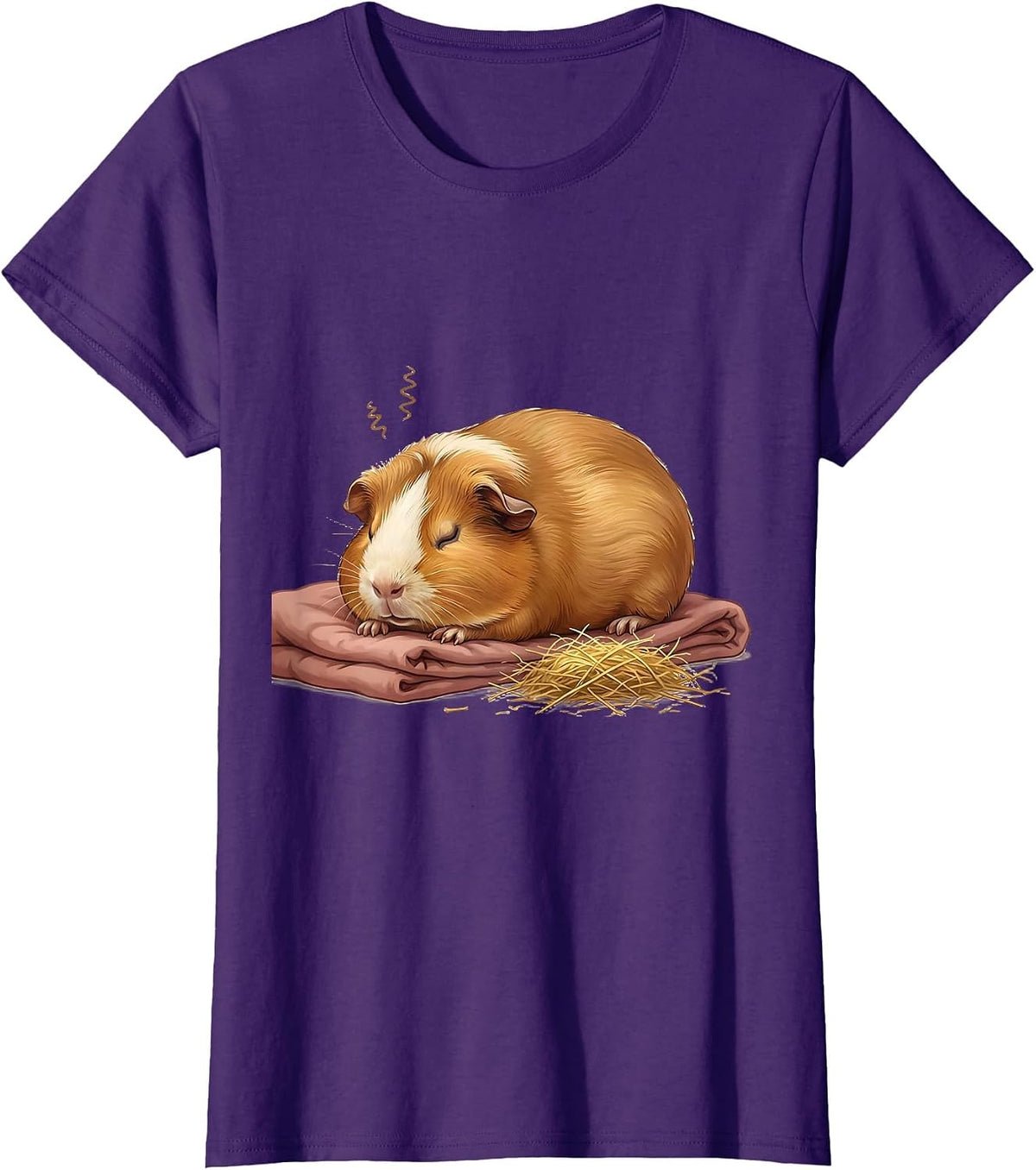 Women's Sleeping Guinea Pig Cozy Animal Lover Pajama Humor T-Shirt - Purple