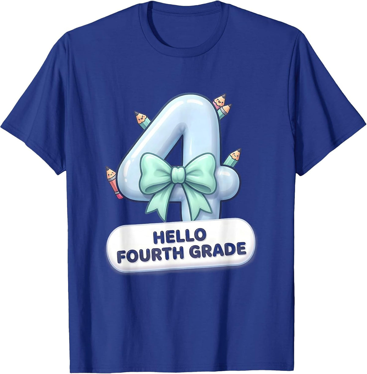 Men's Hello Fourth Grade Cute Kawaii Coquette Bow Back to School T-Shirt - Royal Blue