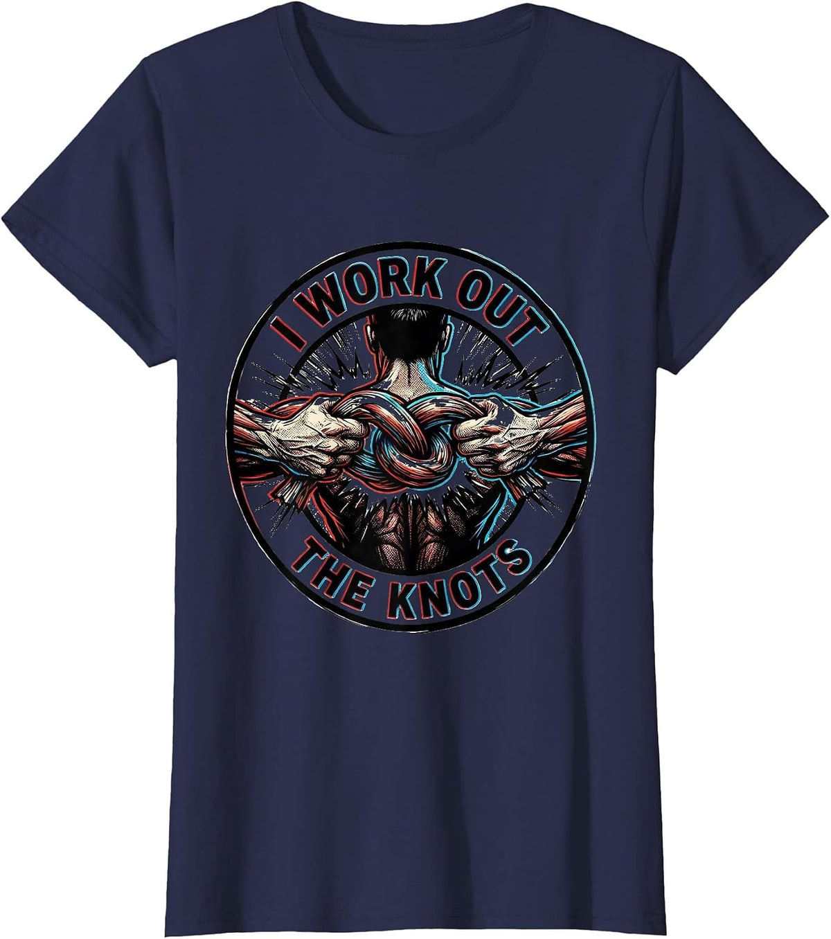 Women's I Work Out the Knots Funny Massage Therapist Chiropractic T-Shirt - Navy Blue