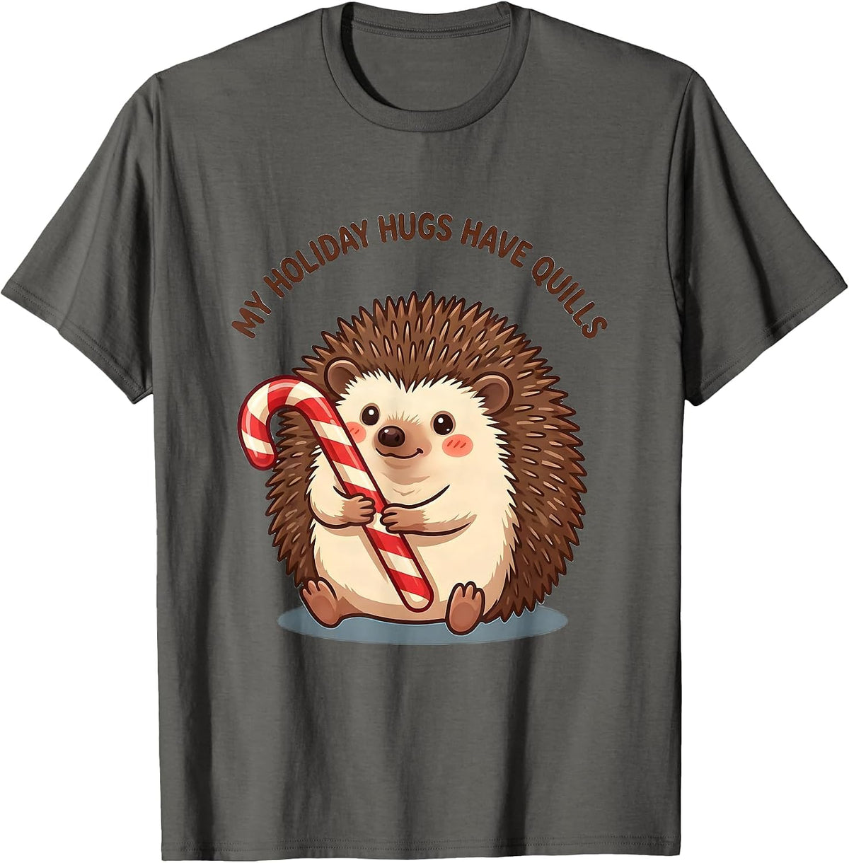 My Holiday Hugs Have Quills Cute Kawaii Hedgehog Christmas T-Shirt - Asphalt Grey