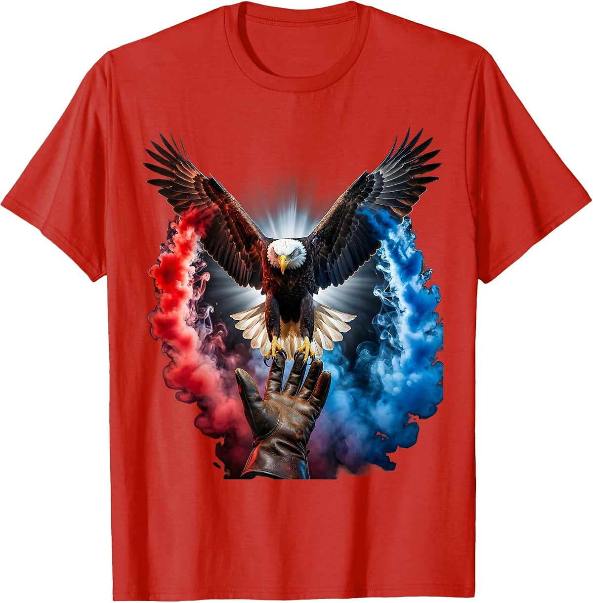 Men's Eagle Landing on Cowboy Glove American Pride Art T-Shirt - Red