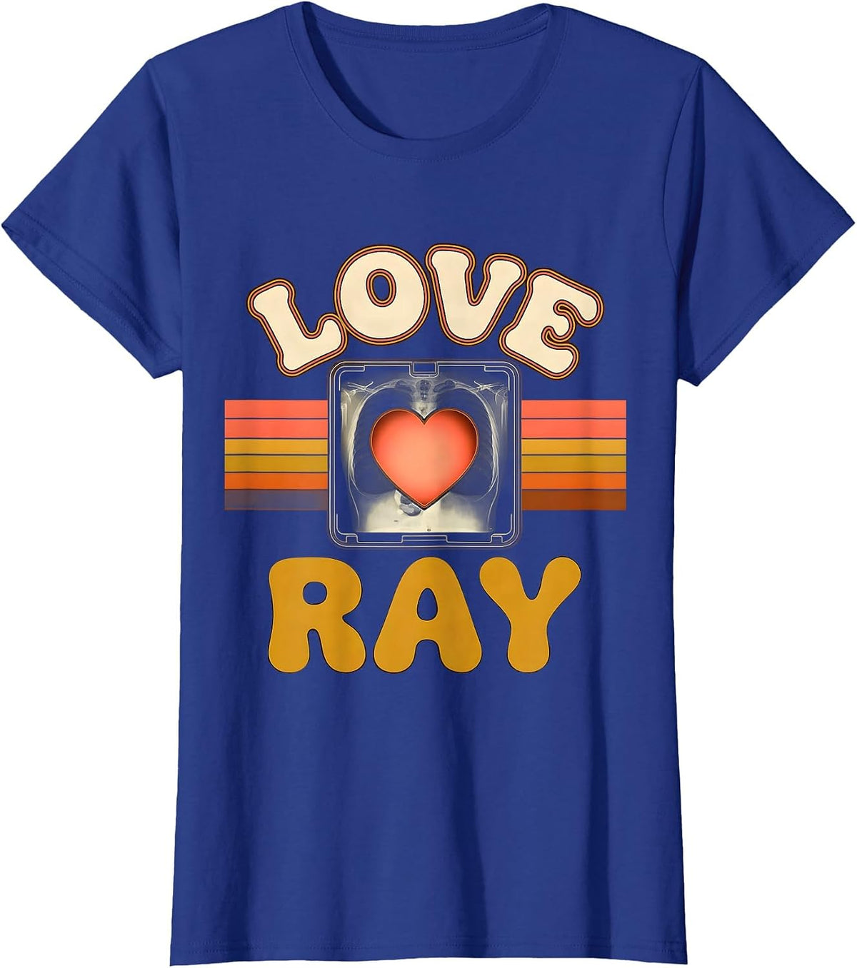 Women's Love Ray Retro 70s Radiology Tech Valentine Skeleton Humor T-Shirt - Royal Blue