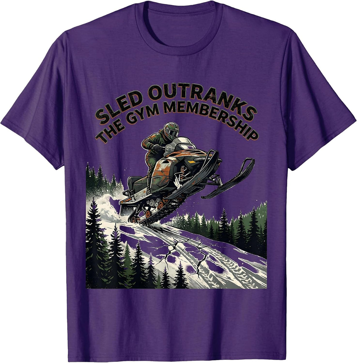 Men's Sled Outranks The Gym Membership Vintage Snowmobile Rider T-Shirt - Purple