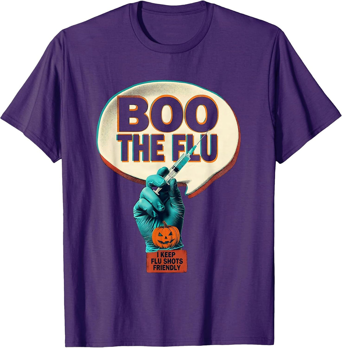 Men's Boo the Flu I Keep Flu Shots Friendly Funny Nurse Halloween T-Shirt - Purple