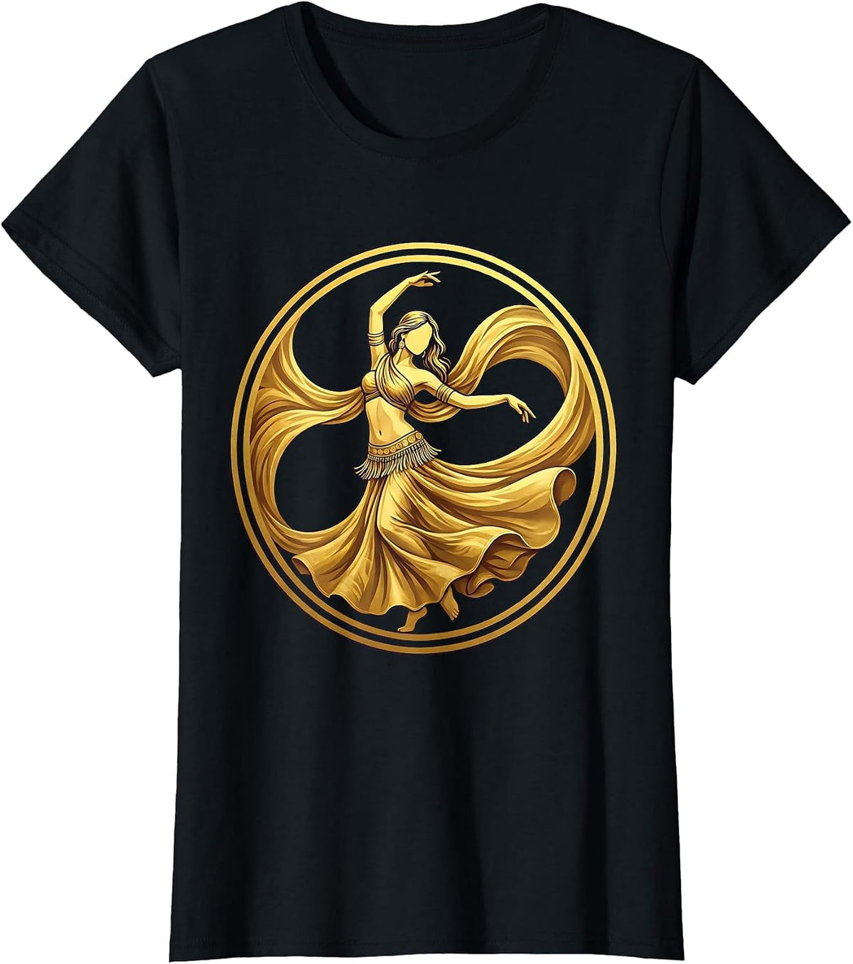Belly Dancer Coins and Silk Scarves Illustration T-Shirt - Black