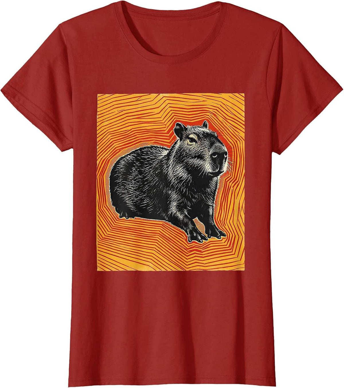 Women's Low Capybara Screenprint Poster Animal Humor T-Shirt - Cranberry Red