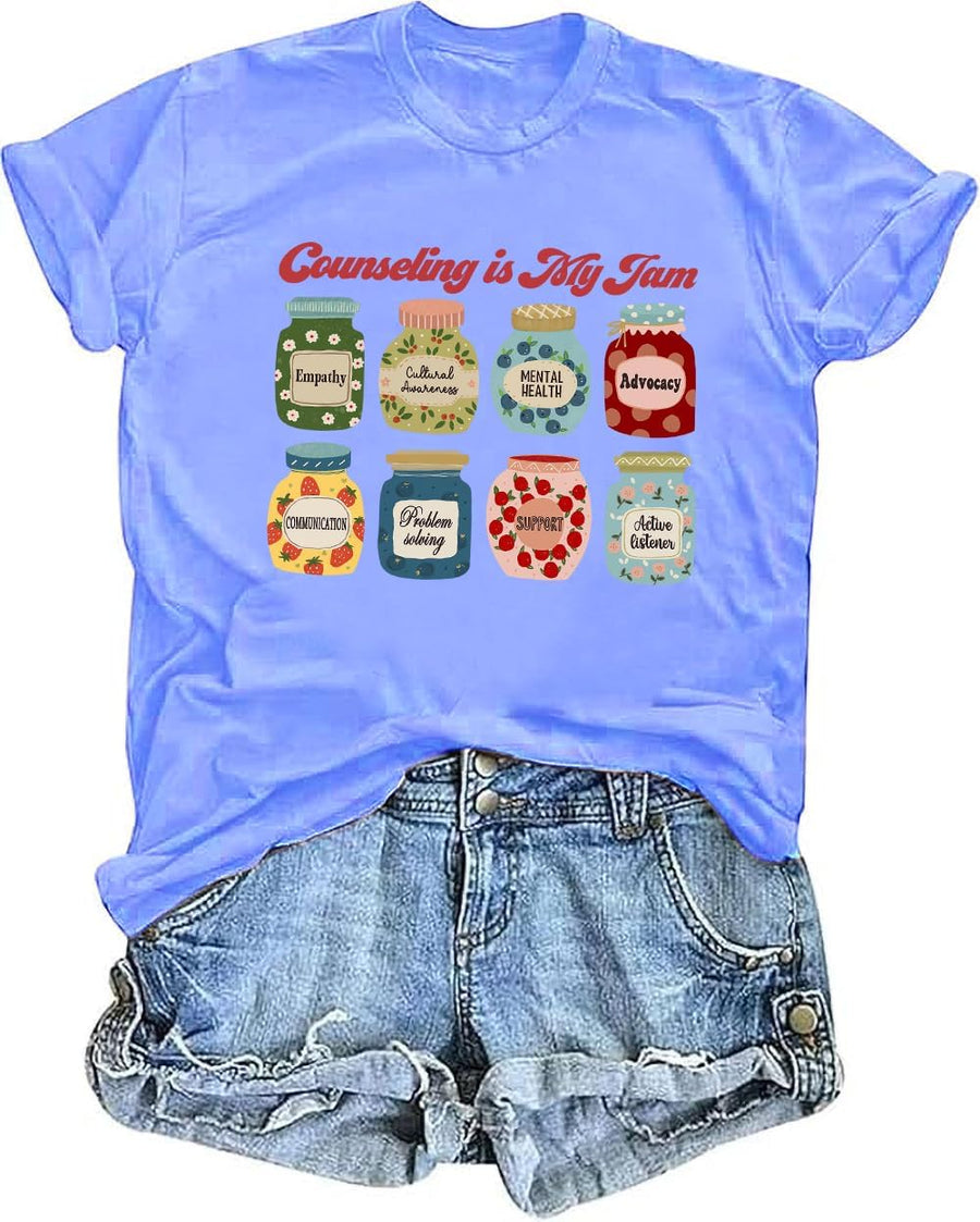 Counseling is My Jam Shirt V Neck Back to School Counseling Tshirt Unisex Funny Graphic Tees - Crewneck Carolina Blue