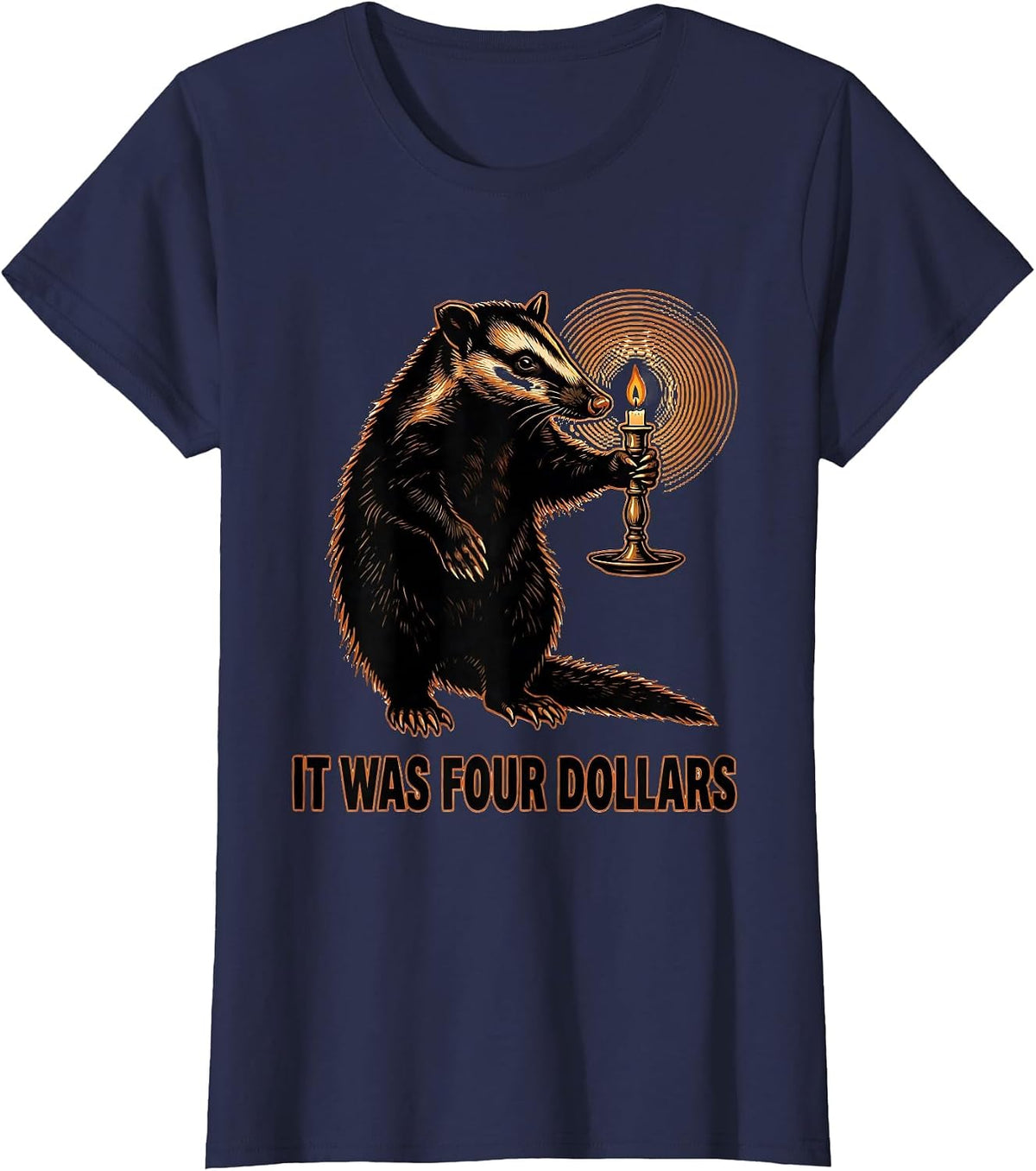 Women's It Was Four Dollars Funny Opossum Thrifting Vintage T-Shirt - Navy Blue