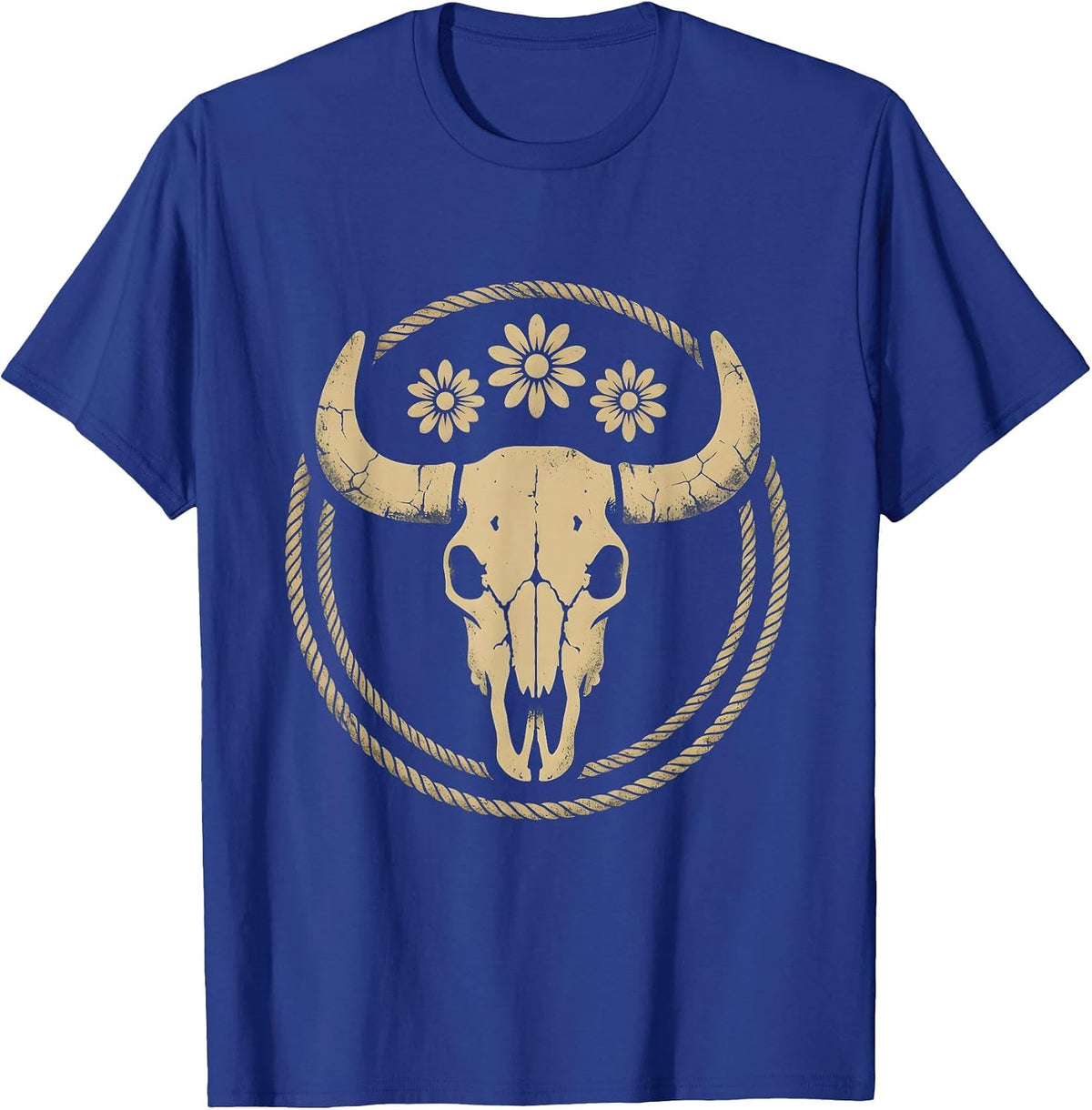 Cowgirl Roping Steer at Full Gallop Western Art T-Shirt - Royal Blue
