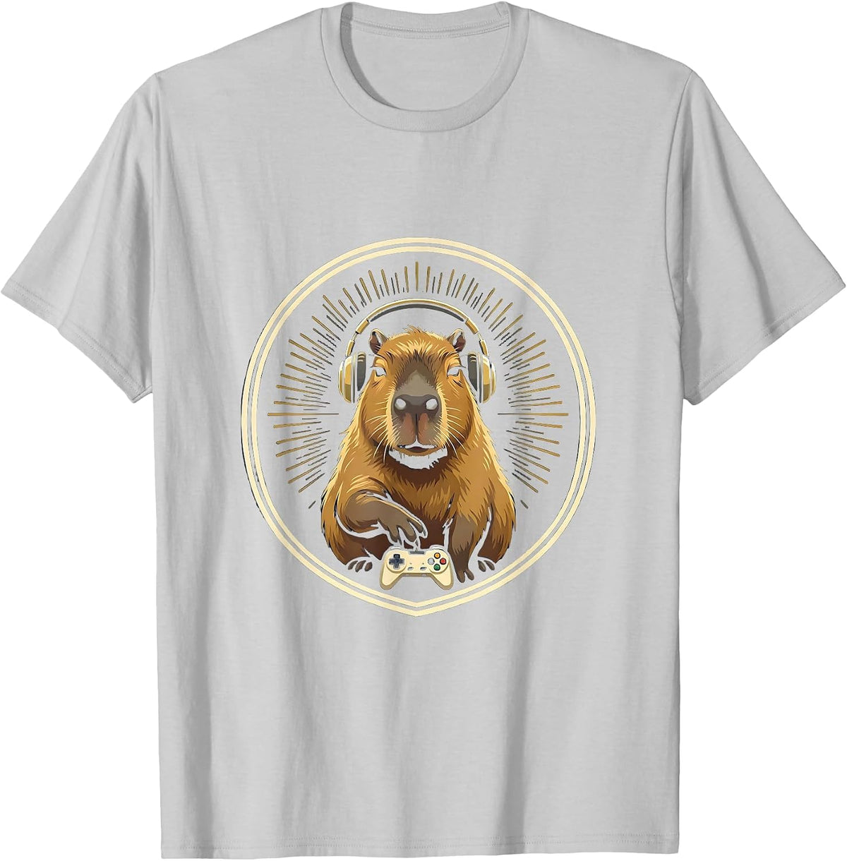 Men's Capybara Gamer Emblem Retro Meme Lover T-Shirt - Silver Grey