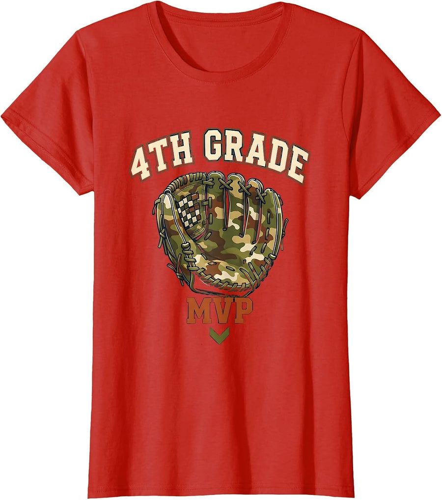 Women's 4th Grade MVP Camo Fourth Grade Back To School Boys T-Shirt - Red