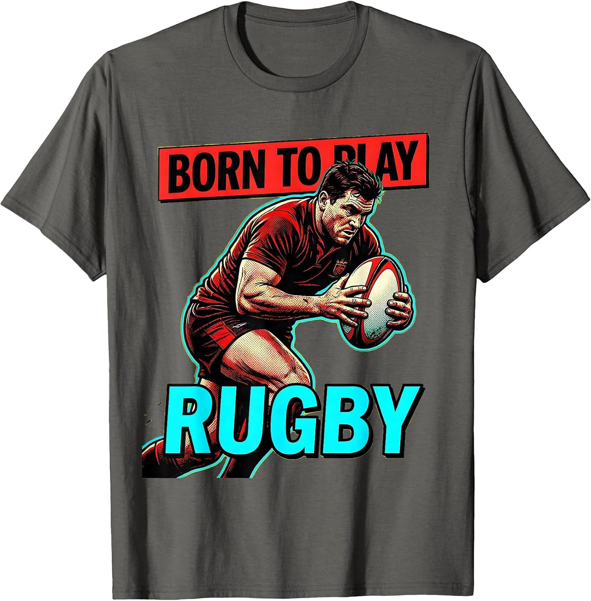 Born to Play Rugby Graphic Design T-Shirt - Asphalt Grey