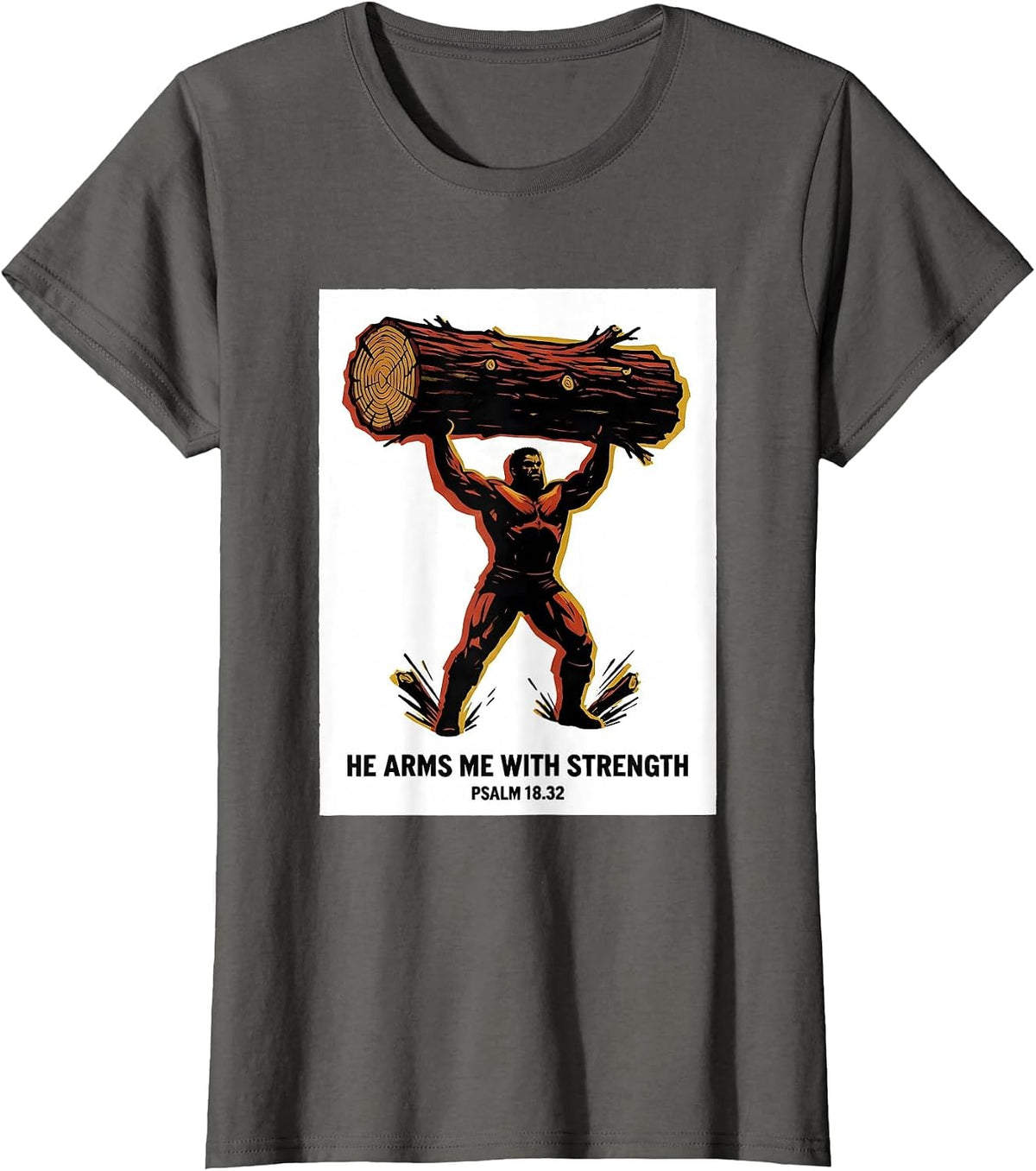 Women's He Arms Me With Strength Psalm 18:32 Christian Gym T-Shirt - Asphalt Grey
