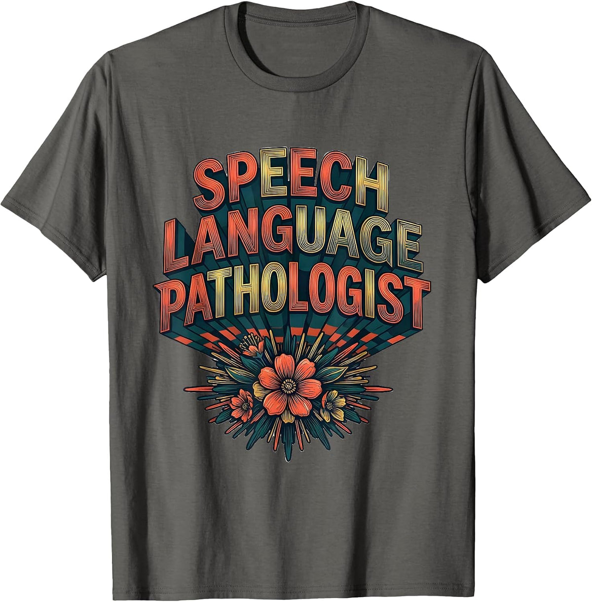Men's Speech Language Pathologist Retro Floral SLP Therapist Pride T-Shirt - Asphalt Grey