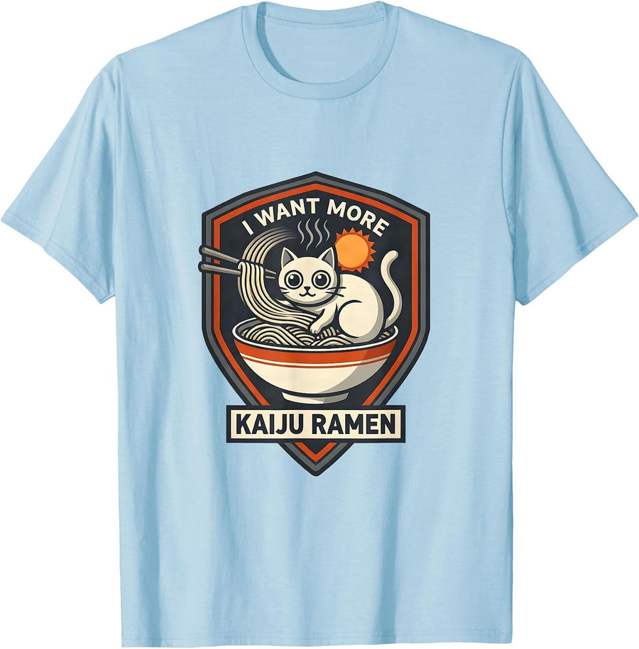 Men's I Want More Kaiju Ramen Funny Anime Cat Ramen Lover Gift T-Shirt - Baby Blue