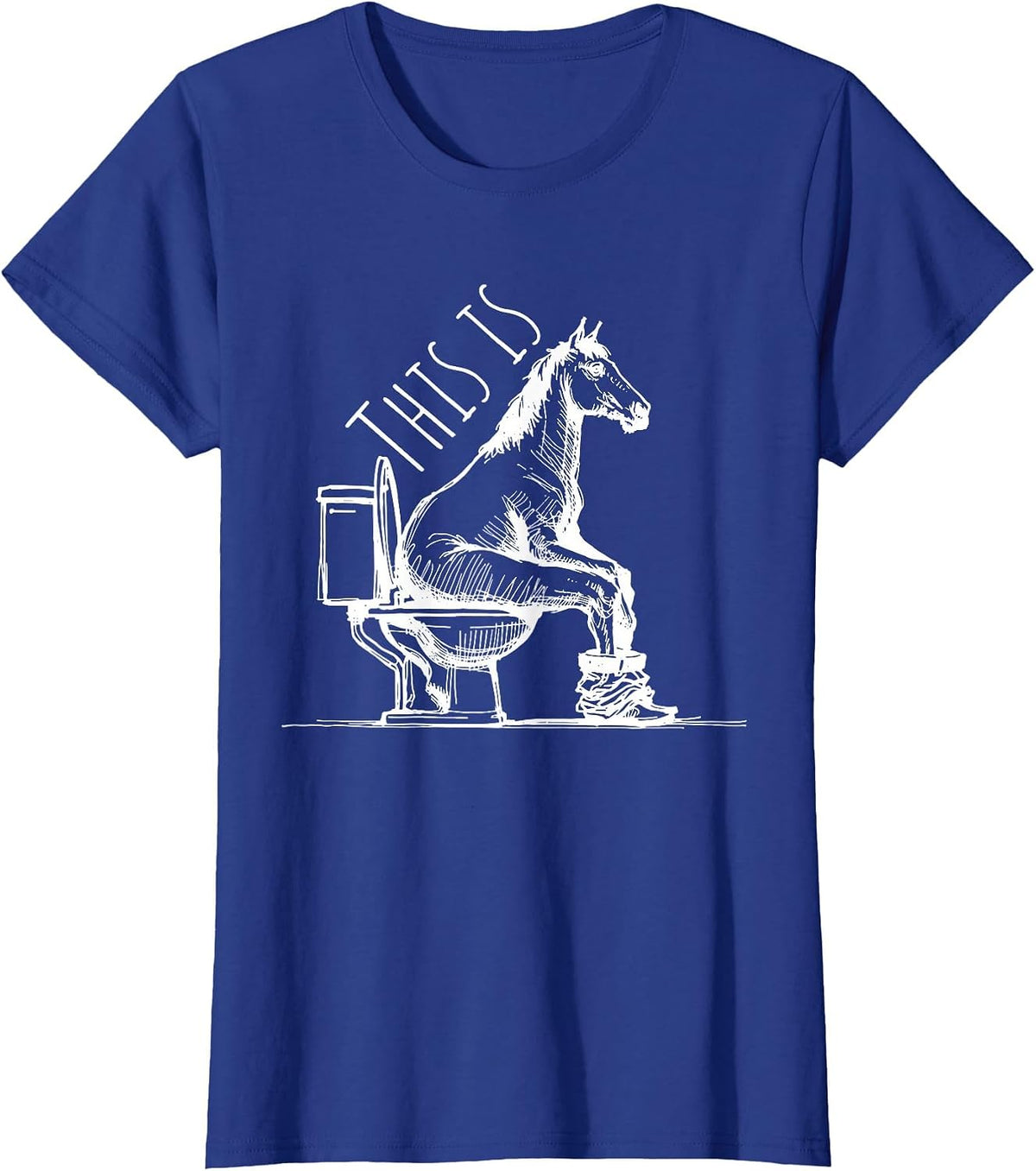 Funny Horse on Toilet Joke Minimal Equestrian Farm T-Shirt - Royal Blue