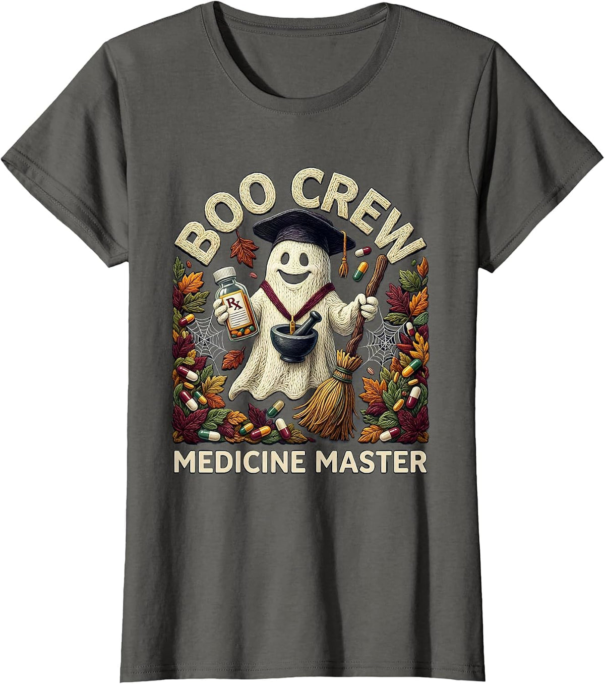 Women's Boo Crew Medicine Master Halloween Design T-Shirt - Asphalt Grey