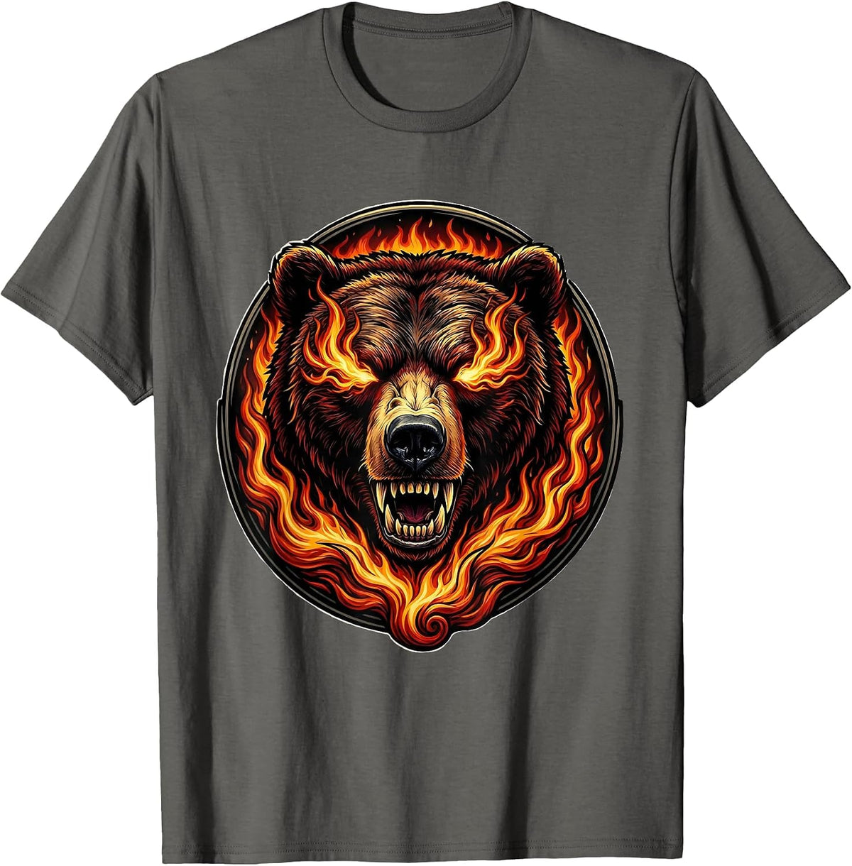 Bear Skull With Fire Pouring From Eyes T-Shirt - Asphalt Grey