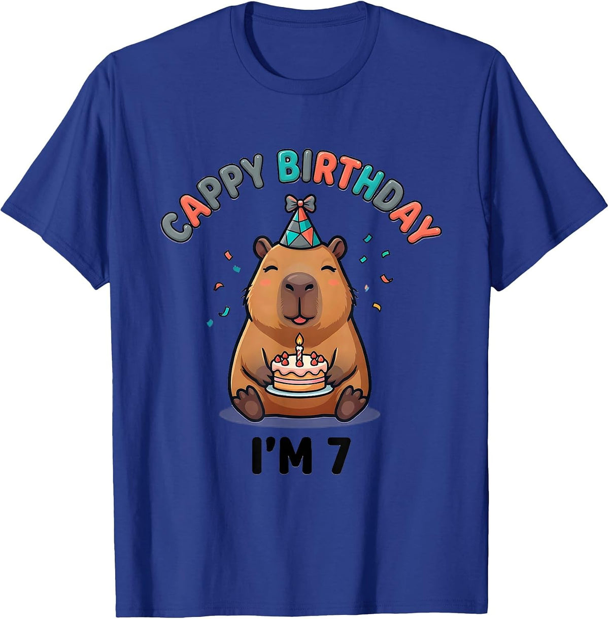 Men's Cappy Birthday I'm 7 Cute Kawaii Capybara Birthday Gift T-Shirt - Royal Blue