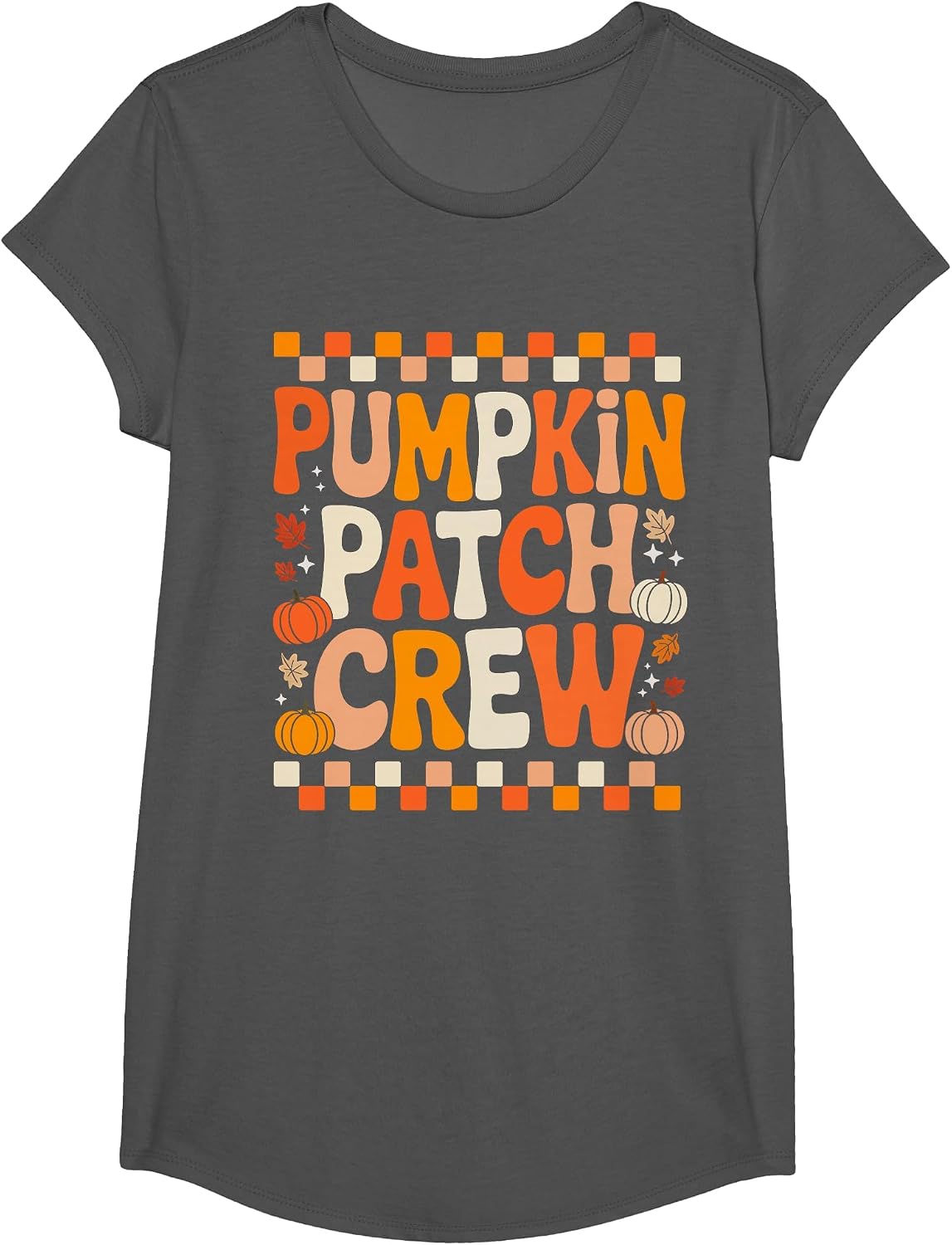 Groovy Pumpkin Patch Crew Pumpkin Patch Crew Fall Halloween T-Shirt - Girls Asphalt Grey