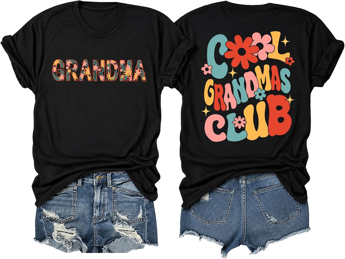 Grandma Shirt for Women Cool Grandma Club Tshirt Vintage Flower Graphic Tee - Darkgrey