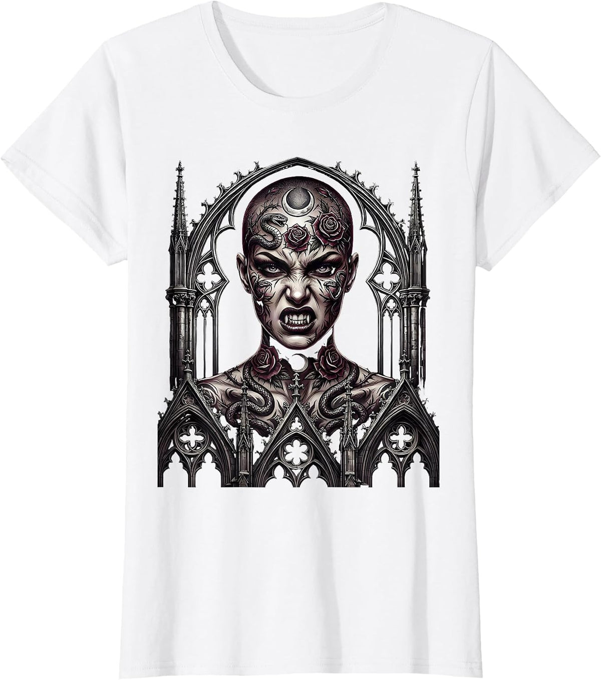 Punk Rock Snarling Shaved Head Tattoo Art T-Shirt - White