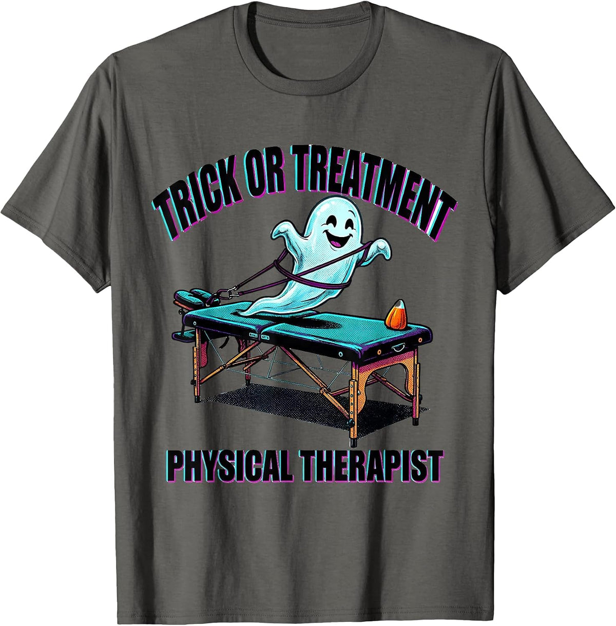 Men's Trick Or Treatment Physical Therapist Halloween Pop Art T-Shirt - Asphalt Grey