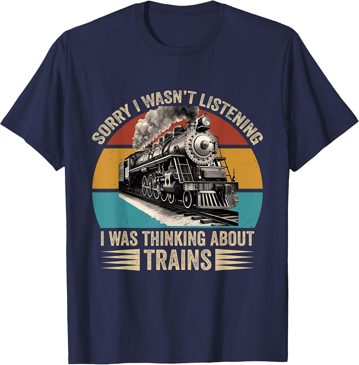 Retro Wagon Train Lover Model Railroad Conductor Funny Train T-Shirt - Navy Blue